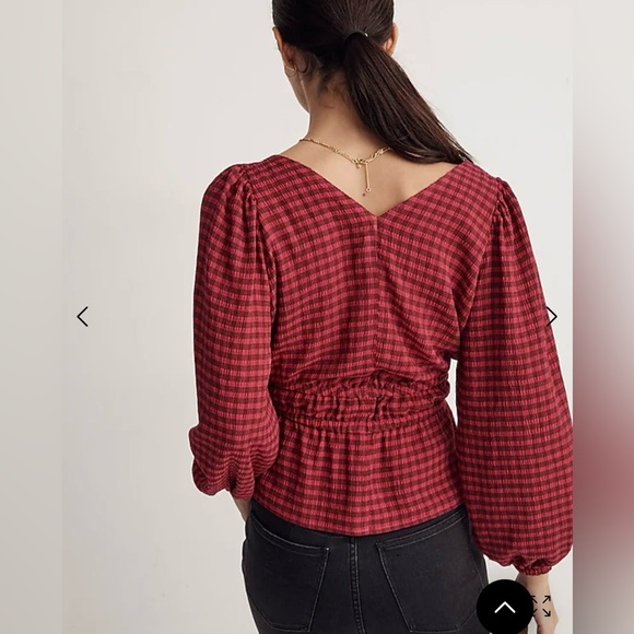 Madewell Crinkled V-Neck Peplum Top in Plaid-like new condition, size XL - Picture 4 of 12